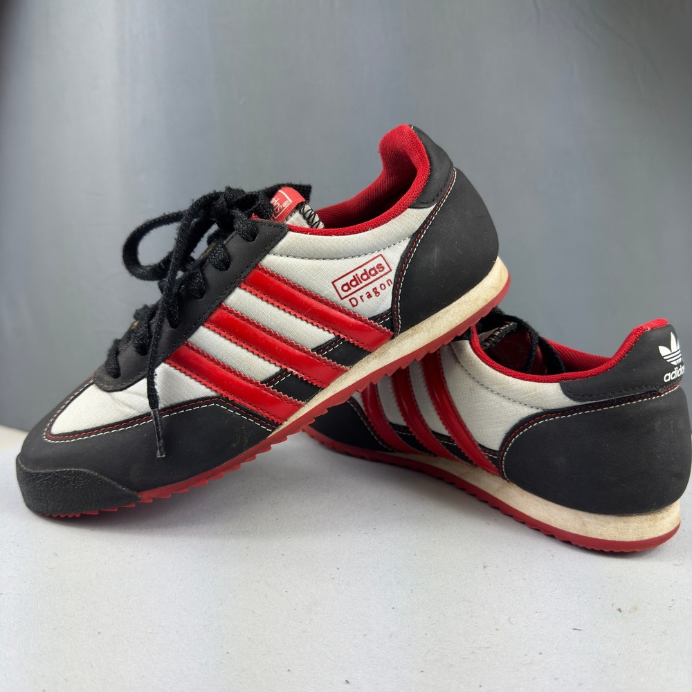 Adidas Dragon Sneakers Kids Size 4 Black White Red Retro Low Top G47968